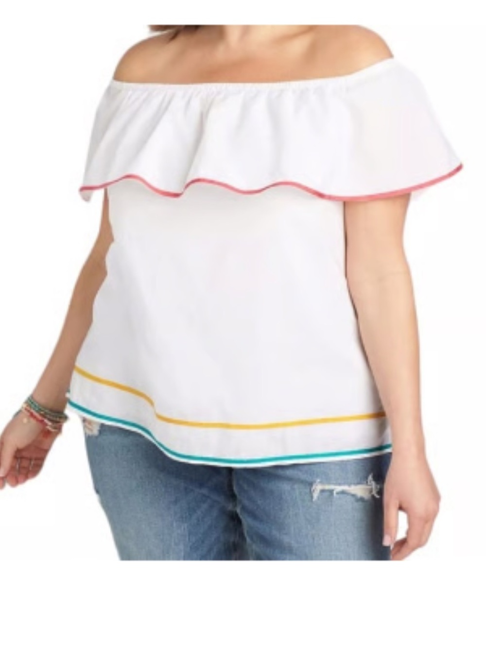 NWT Lane Bryant White Blouse Top Ruffled Neckline Sz 22/24 Peasant Summer